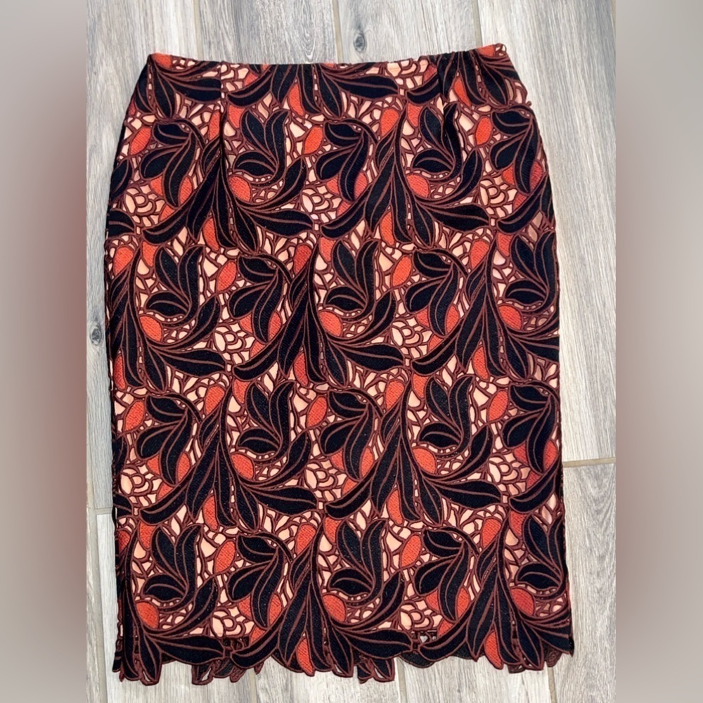 Antonio Melani Leaf Cut Out Midi Skirt Size 8